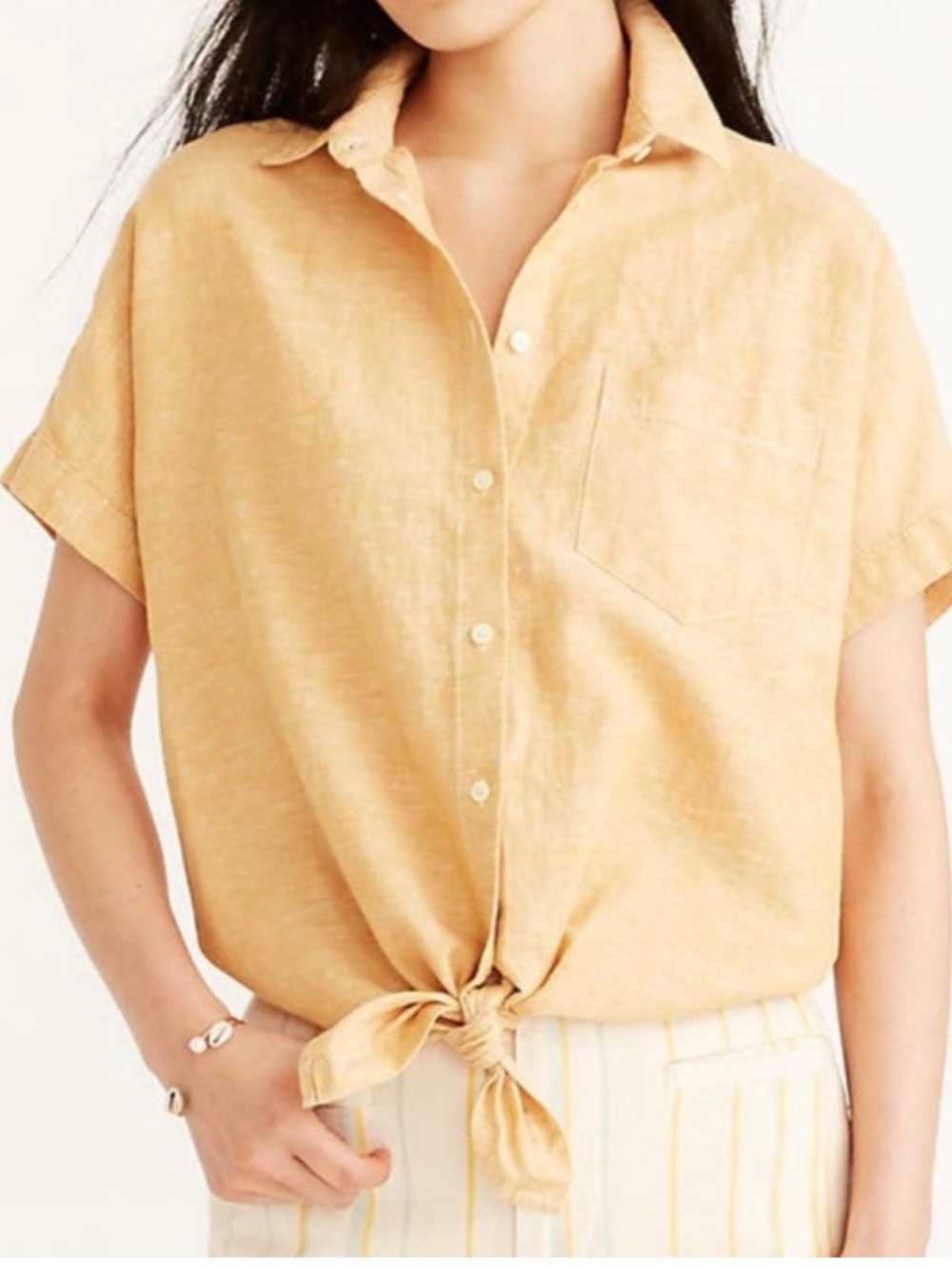 Madewell Tie-Front Utility Linen Cotten Short Sleeve Top Western